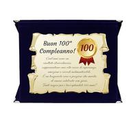 Generico Targa 100° Compleanno | Elegante Regalo Centesimo Compleanno | Cofanetto con Pergamena per Centenario | Biglietto Auguri | Birthday Plate (blu, 100 Anni)