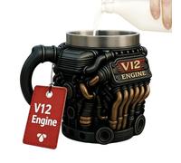 Generico Tasse À Café V12 - Tasse Isolée À Double Paroi En Acier Inoxydable Sur Le Thème Du Moteur Rétro | Gobelet À Boisson De Forme Réaliste, Pour Golf, Balcon, Jardin, Pique-nique, Camping, Fête