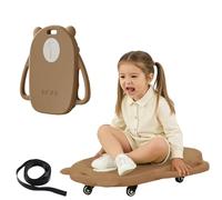 Genérico Tavola con Ruote per Interni per Bambini, Monopattino da Pavimento per Allenamento sensoriale per Bambini con autismo, tavola a rotelle con Maniglia e Ruote silenziose,Cachi