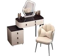 Generico Tavola per il trucco con 3 colori luce specchio e sedia - set di tavolo per il trucco con 6 cassetti, specchio per il trucco touch screen, adatto per la camera da letto, ragazza (SZT-80CM)