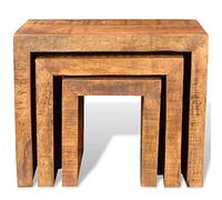 Generico Tavolini Impilabili Set 3 pz in Legno Massello di Mango,Marrone,9.5kg,241130