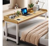 Generico Tavolino Da Letto Mobile Con Ruote A 360° E Gambe In Metallo Resistente. Scrivania Per Laptop Per Letti Matrimoniali. Ideale Per Uso Domestico Ospedaliero(Natural,140cm/55.1in)