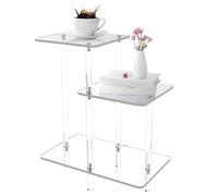 Generico Tavolino in Acrilico - Scrivania quadrata piccola a 3 ripiani | Comodino Trasparente per Camera da | per Laptop, Libri, Telefono, Camera da, Soggiorno, Ingresso, Corridoio, Sala