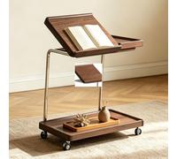 Generico Tavolino Laterale Regolabile con Piano Ribaltabile e Ruote, Tavolino da Divano Multifunzionale in Legno for Leggere, Studiare, Lavorare, Mangiare e Guardare TV