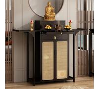 Generico Tavolo da Altare Cinese Vintage con cassetti portaoggetti, mobiletto per Meditazione, Tavolo Puja Estraibile per soggiorni, santuari e templi - Nero 120 cm/47,2 Pollici