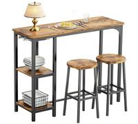 Generico Tavolo da bar e set di 2 sedie, set di tavolo da pranzo con portabottiglie pieghevole, set di tavolo da bar per colazione per cucina soggiorno tavolo alto (Marrone)
