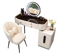 Generico Tavolo da toeletta 3 in 1 con Specchio Ribaltabile e Sgabello Girevole, luci a LED Integrate, Tavolo da Trucco Illuminato a LED con 3 Colori, scrivania per Trucco con cassetto, Sgabello imbo