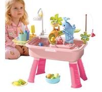 Generico Tavolo Sabbia Acqua - Stazione Gioco 4-in-1 | Lavello Giocattolo Bambini con Rubinetto Elettrico | 54x29x53cm Set Esterno attività con Verdure Gioco Stoviglie Pesča