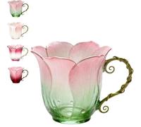 Generico Tazza a forma di petalo fatta a mano con manico a vite, tazza in vetro floreale artistica a forma di vite, tazze da tè in vetro resistenti al calore a forma di fiore (#A)