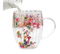 Generico Tazza da caffè con fiori secchi, tazze con fiori secchi - Tazza da caffè trasparente a doppia parete da 300 ml con manico,Tazzina da caffè espresso, bicchieri da bevanda per uomo donna