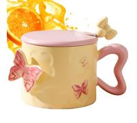 Generico Tazza Da Caffè Farfalla,350ml Tazza Da Caffè In Ceramica Elegante,Stoviglie con Manico e Coperchio Decorativo per Cucina - Perfetta Per Donne Amiche Cucina Natale Compleanno E Regalo