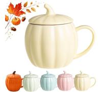 Generico Tazza da caffè in ceramica a forma di zucca con coperchio (Giallo)