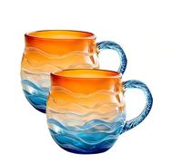 Generico Tazza in Vetro Artigianale Onde Marine Ispirata all'Oceano Design Unico e Testurizzato per Caffè, Tè e Set di Bevande a Tema Spiaggia (2Pcs)