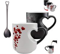 Generico Tazza magica in ceramica a forma di cuore che cambia colore - Rivela un design a sorpresa con bevande calde, regalo romantico per San Valentino, anniversari e occasioni speciali (2Pcs)
