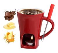 Generico Tazza per fonduta di Cioccolato con forchette, Set di scaldaburro, Tazza Personale per sciogliere Il Formaggio, fonduta riscaldata con Candela, Tazza riscaldata per Caramelle (Rosso)