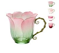 Generico Tazza Petalo Artigianale con Manico a Vite, Tazza Artistica in Vetro Soffiato a Mano Ispirata ai Fiori che Sbocciano, Elegante Tazza da Caffè Naturale, Regalo per Donne, Amici (Style D)