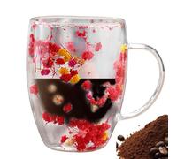 Generico Tazze da caffè in con fiori - con pareti floreali | da caffè a doppia parete - Fiori secchi doppi di alto valore, creativi, adatti sia per caffèe caldo che freddo, con manico,