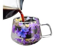 Generico Tazze da caffè in doppio vetro, Bicchieri in vetro doppio da 200 ml Vetro rotondo a doppia parete | Tazze in vetro Floral Fusion per cappuccino, tè, latte, be