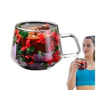 Generico Tazze da caffè in - tazza da caffè a doppia parete | Taglie GLâss per bevande calde con manici | Doppio glâss tazze 200 ml di a parete Doublê rotondo | fusion florale per cappuccino, tè, l