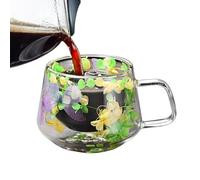 Generico Tazze da caffè in - tazza da caffè a doppia parete | Taglie GLâss per bevande calde con manici | Doppio glâss tazze 200 ml di a parete Doublê rotondo | fusion florale per cappuccino, tè, l