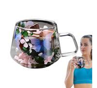 Generico Tazze da caffè in - tazza da caffè a doppia parete | Taglie GLâss per bevande calde con manici | Doppio glâss tazze 200 ml di a parete Doublê rotondo | fusion florale per cappuccino, tè, l