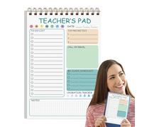 Generico Teacher Notepad, Organizer, 8.27x5.79x0.59 Inches Memo Writing Pad, Twin Coil Binding, 50 Sheets, Daily Planner, Cute Design, Classroom Use, Elementary School Planning