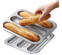 Generico Teglia da Baguette - Stampo in 3 Scomparti Antiaderente e Forato,Due Pezzi Stampo per Pagnotte Francesi - Per Preparazione Pasti e Cottura Quotidiana in Cucina all'Aperto e in Casa