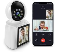Generico Telecamera WiFi Interno con 2,8” Schermo, 2K 3MP Videocamera Sorveglianza Interno, 360°Telecamera Wi-Fi Casa per Anziani/Bambini/Animali, Video Bidirezionale, Rilevamento Movimento AI