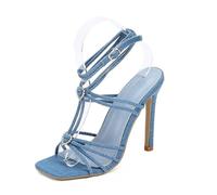 Generico Teli con cinturino a punta aperta per donne, sandali con tacco di strass con cinturino alla caviglia, scarpe da comodità sexy per il matrimonio per feste di fine anno