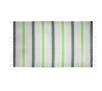 Generico Telo Mare Fouta a Righe con Frange e Borsa Abbinata, Verde e Bianco, 97x175 cm