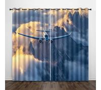 Generico Tema Dell'Aviazione 3D Tende da 2 Pannelli Ombreggiatura 70L x 160A CM Montagne Nuvole Aereo Poliestere Isolamento Termico Tenda per Finestra per Camera da Ietto Soggiorno Cucina Sala Giochi