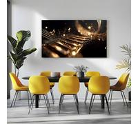 Generico Tema Musicale Quadri Per La Camera Da Letto 80x120 cm | Oro Nota musicale Quadri Moderni Soggiorno Su Tela Stampa Da Parete Astratto Melodia Grandi Dimensioni Per Ufficio E Salotto