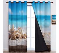 Generico Tenda Blu Oscurante con Occhielli, 2 Pannelli Carino Mare Spiaggia Conchiglie Eleganza Tende Oscuranti Per Interni Termiche Finestre Camera Da Letto e Soggiorno 75 x 166 cm (L x A)