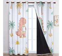 Generico Tenda Crema Oscurante con Occhielli, 2 Pannelli Carino Cartoni Animati Animali Dinosauri Tende Oscuranti Per Interni Termiche Finestre Camera Da Letto e Soggiorno 75 x 166 cm (L x A)