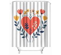 Generico Tenda da doccia Fiori Piante in tessuto resistente all'acqua e alla muffa, con occhielli e ganci, lavabile in lavatrice, 180x180 cm, Pittura Amore