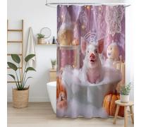 Generico Tenda da doccia per il bagno Resistente allo scolorimento Tessuto resistente per la cucina Rosa Maiale fantasy estetico,90 x 180cm（35" x 71"）