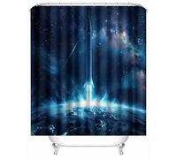 Generico Tenda da doccia Razzo Pianeta in tessuto resistente all'acqua e alla muffa, con occhielli e ganci, lavabile in lavatrice, 180x180 cm, Galassia Universo