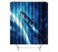Generico Tenda da doccia Razzo Pianeta in tessuto resistente all'acqua e alla muffa, con occhielli e ganci, lavabile in lavatrice, 180x200 cm, Galassia Universo