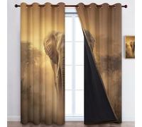 Generico Tenda Fulvo Oscurante con Occhielli, 2 Pannelli Tramonto Animali Elefanti Africa Tende Oscuranti Per Interni Termiche Finestre Camera Da Letto e Soggiorno 75 x 166 cm (L x A)