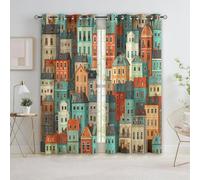 Generico Tenda Oscuranti Impressionismo Architettura Europea, 2 Pannelli 110L x 215A cm Tenda Poliestere Termiche Isolanti - Verde Acqua Occhielli Sipario per Camera da Letto e Soggiorno