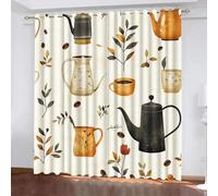 Generico Tenda per Finestra Fumetto Protezione UV Isolamento Termico Ombreggiatura Sipario Chicchi Caffè Bollitore Foglie Con Occhiello Tende per Adulti Adolescente Bambini 2 Pannelli 182L x 213A CM