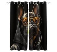 Generico Tenda per Finestra Nero Protezione UV Isolamento Termico Ombreggiatura Sipario Cane Che Indossa Occhiali Felpa Con Occhiello Tende per Adulti Adolescente Bambini 2 Pannelli 110L x 215A CM