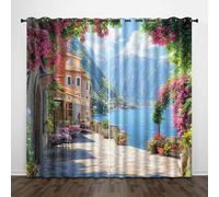 Generico Tenda per Finestra Stile Europeo Protezione UV Isolamento Termico Ombreggiatura Sipario Montagne Mare Fiori Bar Con Occhiello Tende per Adulti Adolescente Bambini 2 Pannelli 70L x 160A CM