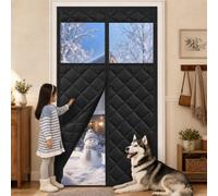 Generico Tenda per Porta Isolante Termico con Finestra, Atmosferici Inverno | Tenda Magnetica Antivento per Cucina e Garage, Protezione Efficace Contro le Correnti d'Aria(Nero,Fit Door Size 85"*220cm)