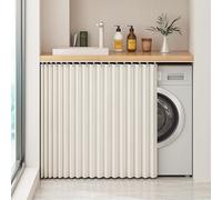 Generico Tenda Scorrevole per Armadio, Tende Antipolvere per Ripiani Aperti, Tenda Impermeabile in Lino per Armadio con Binario per Cucina, Tenda Parasole da Cucina Autoadesiva,Beige,W70cm/H90cm