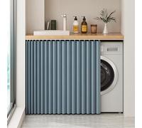 Generico Tenda Scorrevole per Armadio, Tende Antipolvere per Ripiani Aperti, Tenda Impermeabile in Lino per Armadio con Binario per Cucina, Tenda Parasole da Cucina Autoadesiva,Blu,W160cm/H140cm