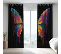 Generico Tenda Termica Isolante Microfibra Multicolore Graffiti Vivace Farfalla Tenda per casa interni Morbide Tende ad anelli per camera da letto e soggiorno 140L x 160A cm (2 Pannelli)