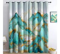 Generico Tenda Turchese Oscurante con Occhielli, 2 Pannelli Elegante Montagne Caldo Tende Oscuranti Per Interni Termiche Finestre Camera Da Letto e Soggiorno 140 L x 245 A cm