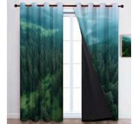 Generico Tenda Verde Oscurante con Occhielli, 2 Pannelli Tranquillità Foresta Natura Tende Oscuranti Per Interni Termiche Finestre Camera Da Letto e Soggiorno 75 x 166 cm (L x A)