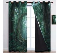 Generico Tenda Verde Scuro Oscurante con Occhielli, 2 Pannelli Fantasy Giungla Alberi Tende Oscuranti Per Interni Termiche Finestre Camera Da Letto e Soggiorno 75 x 166 cm (L x A)